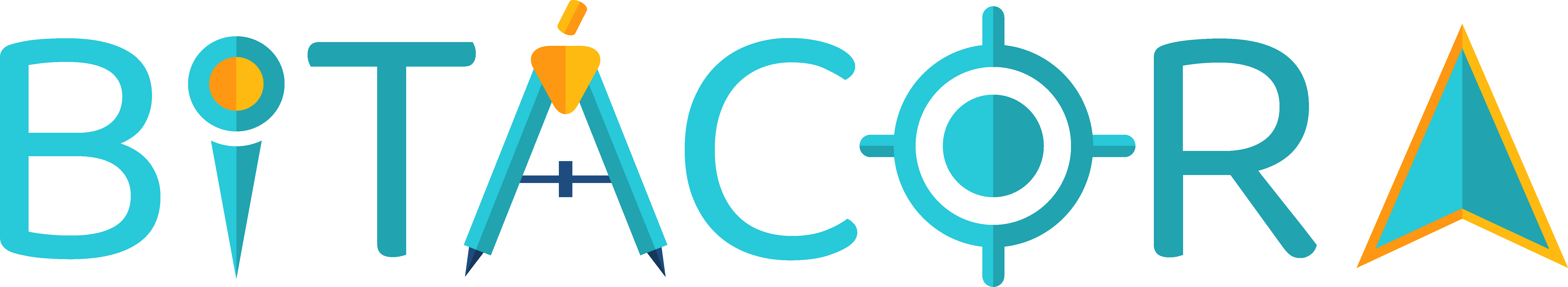 Logo spelling 'BITACORA' with the letter 'I' as a compass needle, 'A' as a drafting compass, 'O' as a target, and a stylized navigational arrow at the end.