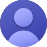 Abstract user profile icon with a circle head and shoulders in shades of blue and purple.