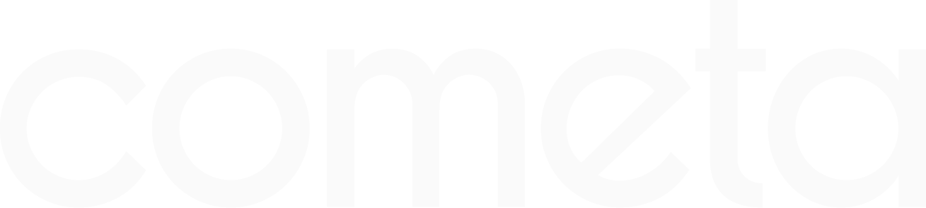 White lowercase text spelling 'cometa' on a transparent background.